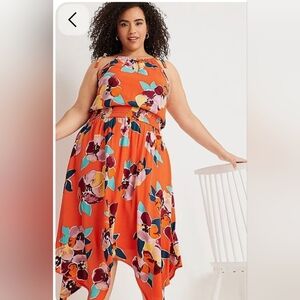 Orange Floral Hanky Hem Dress
